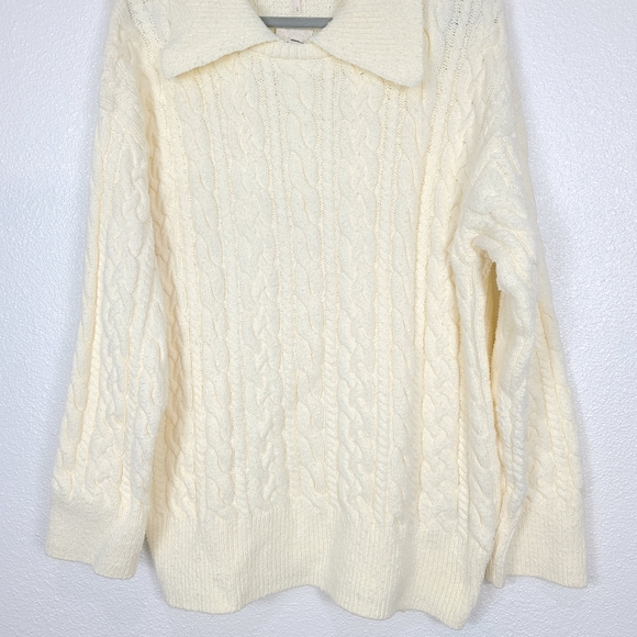 FREE PEOPLE Laurel Cable Knit Chunky Moonglow Ivory Sweater - Picture 5 of 13